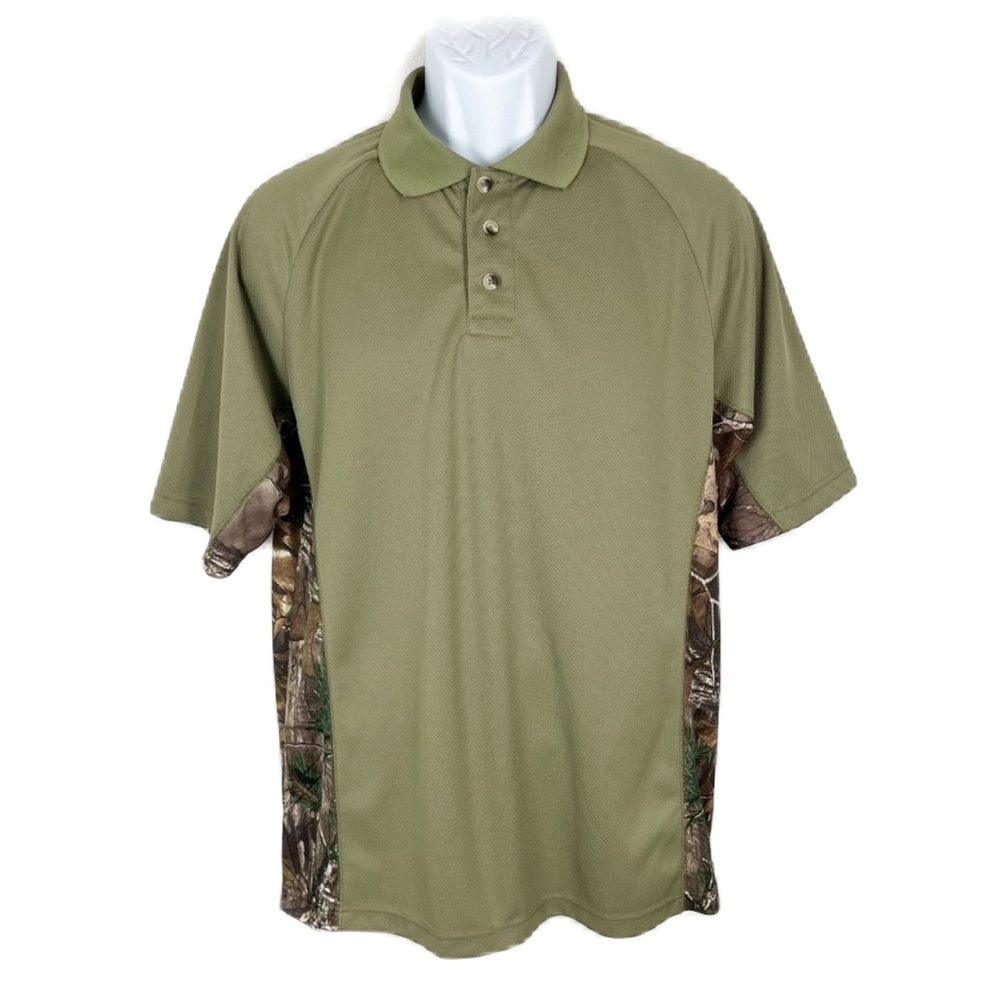 Buckhorn River Polo Shirt Men Medium Green Brown Camo Realtree S/S Hunting